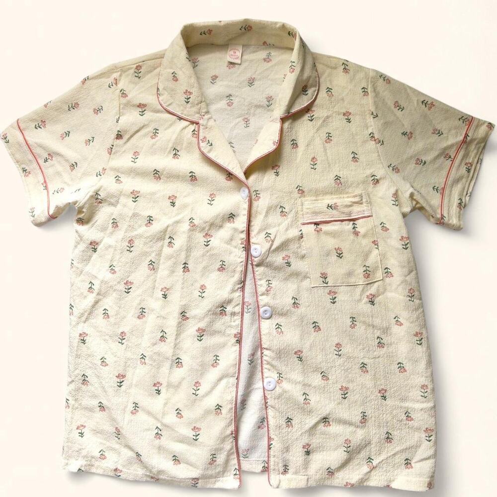 :･ﾟ✧ Y2K Vintage Rose-Print Pajama Shirt / Cottagecore Button-Up ✧